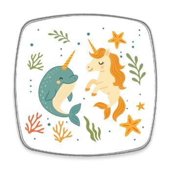 Mignonne licorne de mer et un narval joyeux - Magnet carré - blanc - Devant