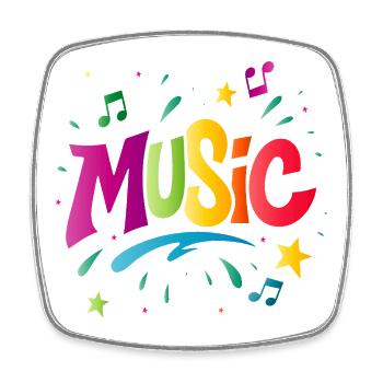 Music – Colorful typography with note symbol - Square fridge magnet - white - Front