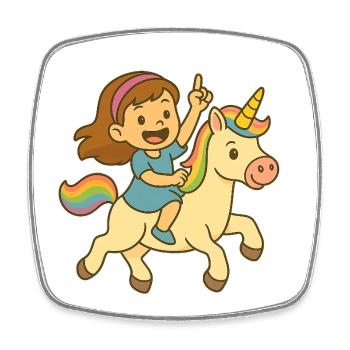 Petite cavalière sur licorne magique - Magnet carré - blanc - Devant