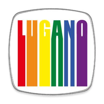 Lugano Switzerland Rainbow Pride Gift - Square fridge magnet - white - Front