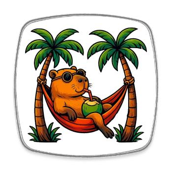 Tropical capybara Relaxing in Coconut Hammock - Magnet carré - blanc - Devant