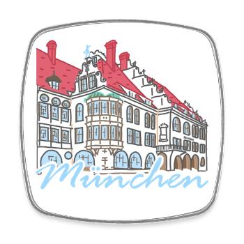 Munich, bâtiment Hofbräuhaus, dessin à la main Bavière - Magnet carré - blanc - Devant