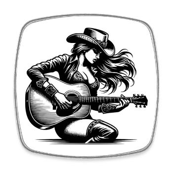 Woman with Guitar – Retro Line Art Clipart - Square fridge magnet - white - Front