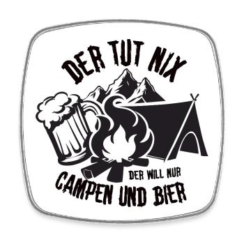Abenteuer Camping mit Bier und Lagerfeuer - Viereckiger Kühlschrankmagnet - Weiß - Vorne