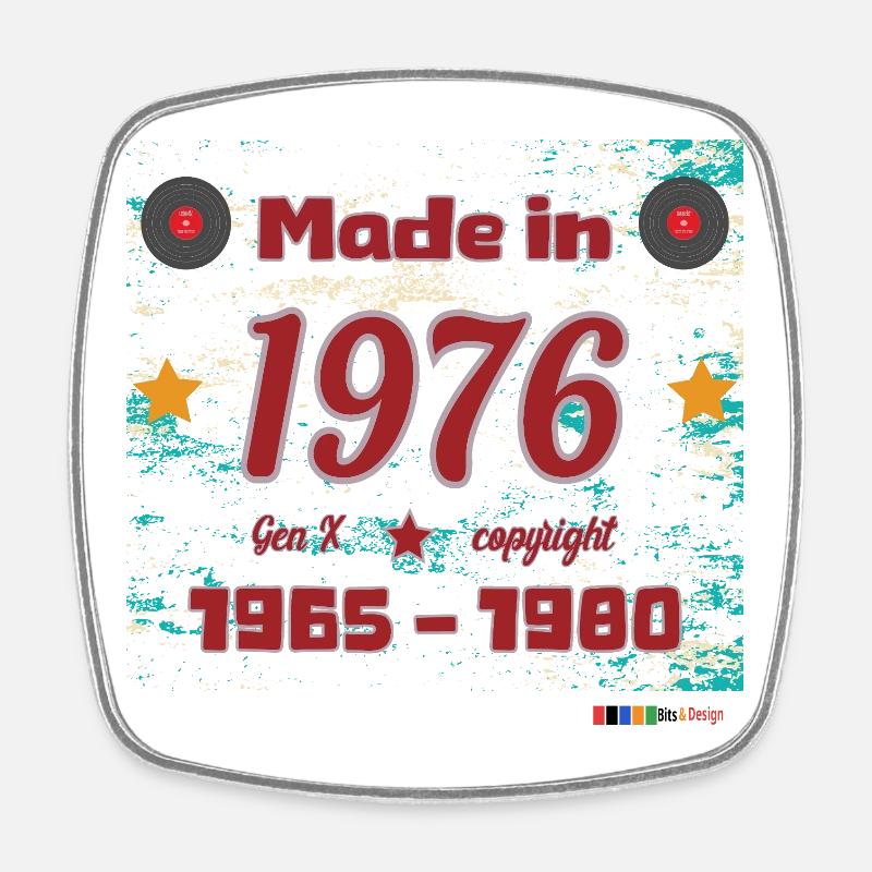 Retro 70s design with stars and discs - Square fridge magnet - white