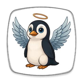Ange pingouin mignon avec des ailes et un halo - Magnet carré - blanc - Devant