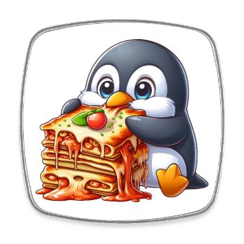 Cute Penguin Lasagna Italian Food Comic - Square fridge magnet - white - Front