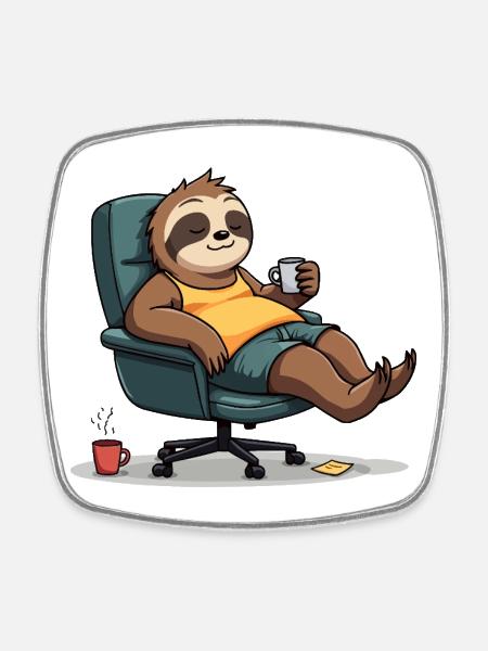 Office? First coffee! – Sloth Style - Square fridge magnet - white