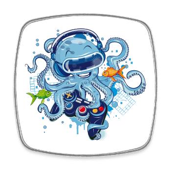 Gaming Oktopus mit Controller - Viereckiger Kühlschrankmagnet - Weiß - Vorne