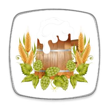 Rustic beer mug in wood look with hops & malt - Square fridge magnet - white - Front