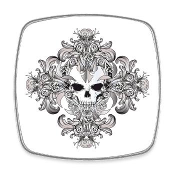 Verziertes Totenkopf-Ornament mit Gothic-Flair - Viereckiger Kühlschrankmagnet - Weiß - Vorne