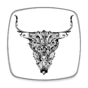 Floral bull skull in mystical tattoo style - Square fridge magnet - white - Front