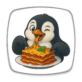 Süßer Pinguin mit Lasagne Cartoon Comic Freude - Viereckiger Kühlschrankmagnet - Weiß - Vorne
