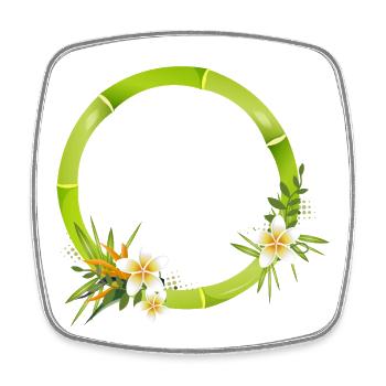 Bambusrahmen mit tropischen Blättern & Blüten - Viereckiger Kühlschrankmagnet - Weiß - Vorne