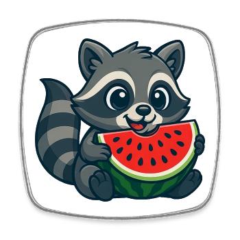Süßer Waschbär mit Wassermelone Sommer Cartoon  - Viereckiger Kühlschrankmagnet - Weiß - Vorne