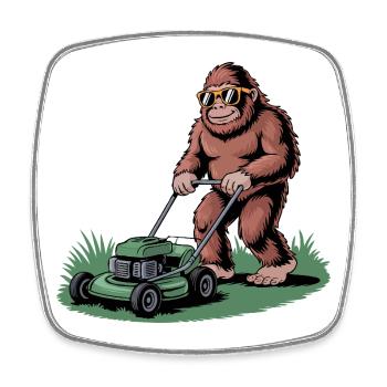 Chill Bigfoot Mowing Lawn with Sunglasses - Square fridge magnet - white - Front