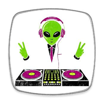 DJ extraterrestre avec des écouteurs néon - Magnet carré - blanc - Devant