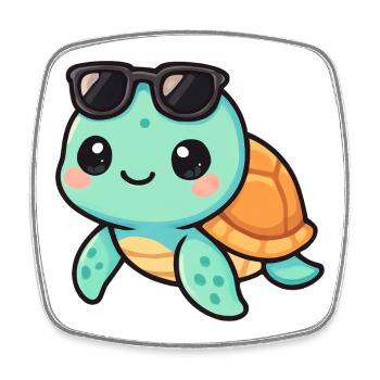 Cute turtle cartoon with sunglasses - Square fridge magnet - white - Front
