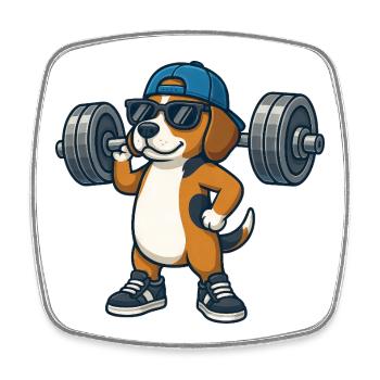 Cooler Beagle Hantel Gewichtheber Workout Fitness - Viereckiger Kühlschrankmagnet - Weiß - Vorne
