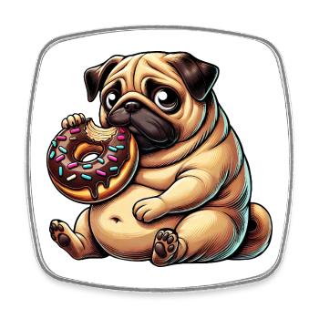 Cute Pug Dog Cartoon Sugar Donut Dessert - Square fridge magnet - white - Front