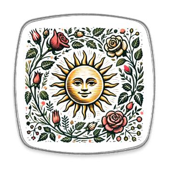Sonne und florale botanische Illustration - Viereckiger Kühlschrankmagnet - Weiß - Vorne