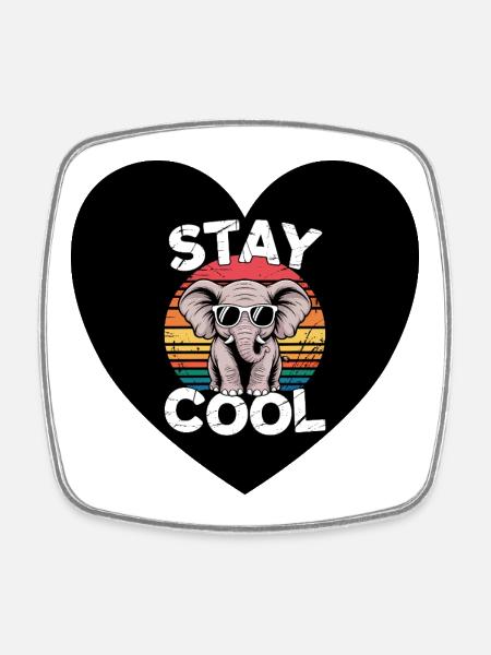 Stay Cool Elephant Retro - Square fridge magnet - white
