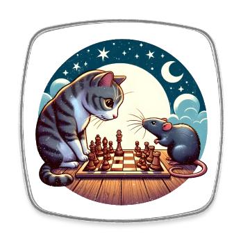 Nocturnal chess duel between cat and mouse - Square fridge magnet - white - Front