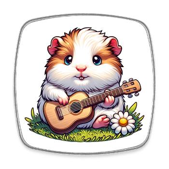 Cute guinea pig with guitar on meadow - Square fridge magnet - white - Front