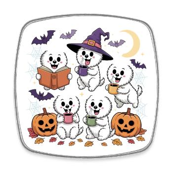 Dogs Reading Book Halloween Coffee Lovers - Square fridge magnet - white - Front