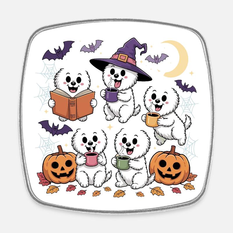 Dogs Reading Book Halloween Coffee Lovers - Square fridge magnet - white
