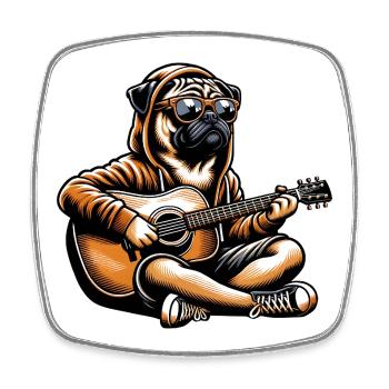 Pug With Guitar Hoodie And Sunglasses - Square fridge magnet - white - Front