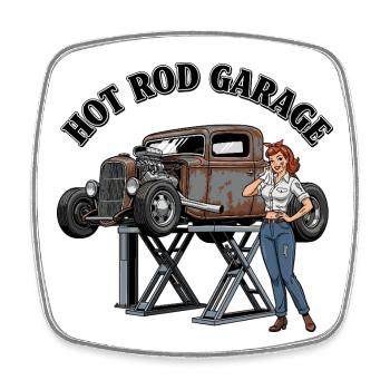 Vintage Hot Rod Garage Design - Square fridge magnet - white - Front