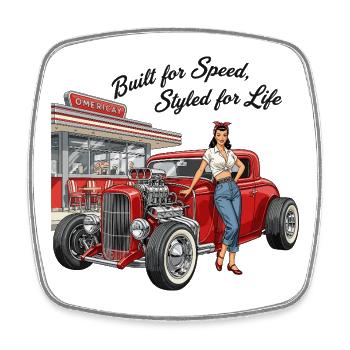 Hot Rod Fille Vintage - Magnet carré - blanc - Devant