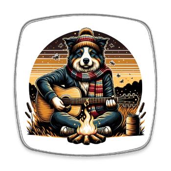 Border Collie Feu de camp Guitare Camper Musique - Magnet carré - blanc - Devant
