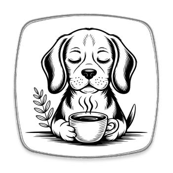 Coffee Dog – Cooles Kaffee-Logo - Viereckiger Kühlschrankmagnet - Weiß - Vorne