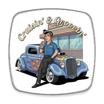 Retro Drive-In Rockabilly Design - Square fridge magnet - white - Front