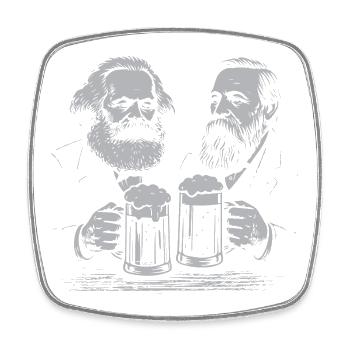 Karl Marx et Engels buvant de la bière - Magnet carré - blanc - Devant