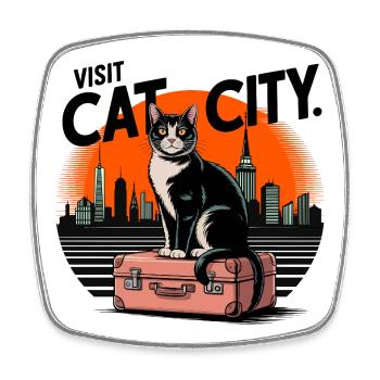 Cat in the City - Square fridge magnet - white - Front