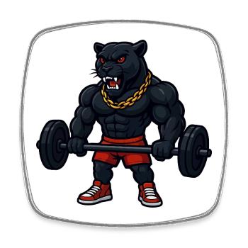 Strong panther with gold chain lifting weights - Square fridge magnet - white - Front