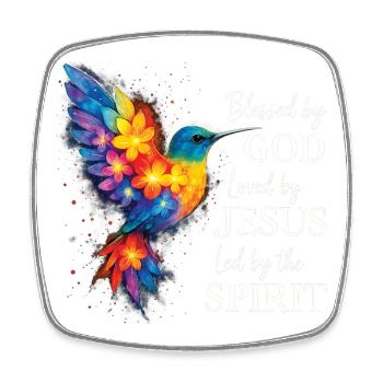 Geliebt von Jesus Christian Floral Kolibri - Viereckiger Kühlschrankmagnet - Weiß - Vorne