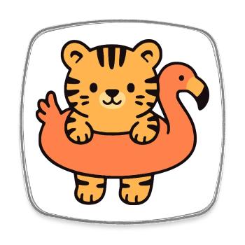 Petit tigre sur Bouée Tropicale - Magnet carré - blanc - Devant
