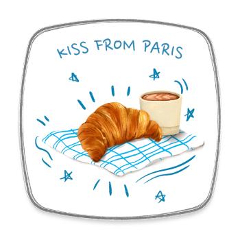 Kiss From Paris Croissant Frühstück - Viereckiger Kühlschrankmagnet - Weiß - Vorne
