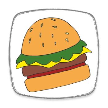 Lustiger Hamburger Cartoon-Print - Viereckiger Kühlschrankmagnet - Weiß - Vorne