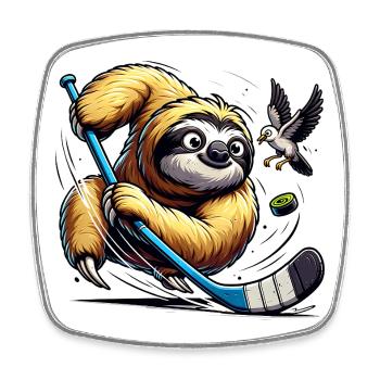 Faultier Eishockey Spieler Mit Schlaeger Und Puck - Viereckiger Kühlschrankmagnet - Weiß - Vorne