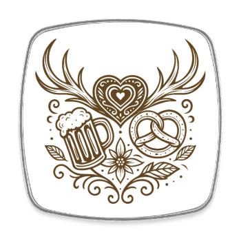 Coeur avec bois, bière et bretzel - Magnet carré - blanc - Devant