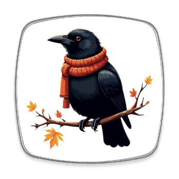 Herbstkrähe im Schal - Viereckiger Kühlschrankmagnet - Weiß - Vorne