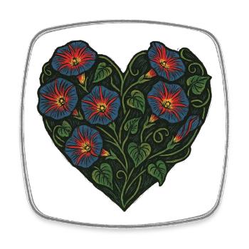 Motif floral de gloire du matin en forme de cœur - Magnet carré - blanc - Devant