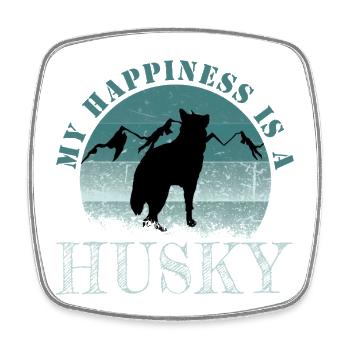Husky avec motif de montagne et dicton - Magnet carré - blanc - Devant