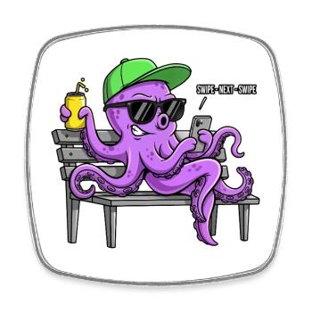 Lustiger Oktopus mit Smartphone - Viereckiger Kühlschrankmagnet - Weiß - Vorne