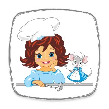 Une cuisinière souriante et une jolie souris chef - Magnet carré - blanc - Devant